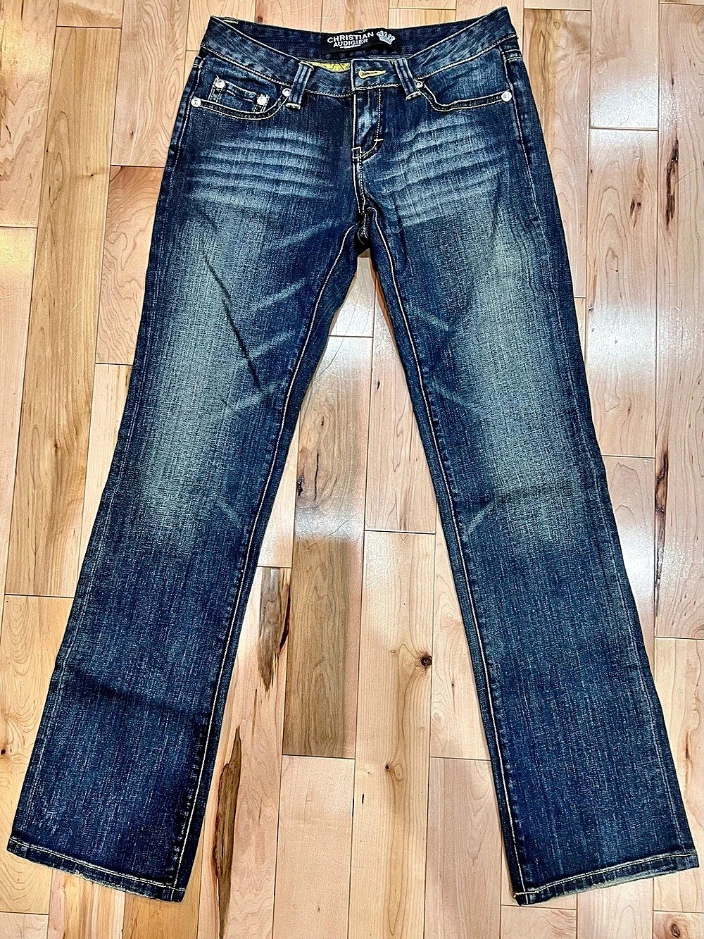 Christian Audigier Heart Breaker Panther Embroidered Denim Jeans Bootcut Jeans